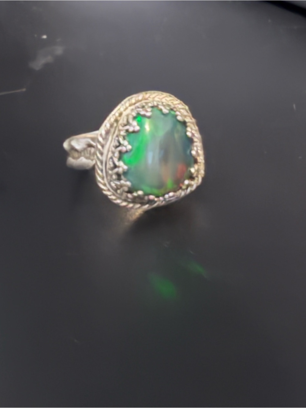 Ethiopian Black Opal Statement Ring - 925 Silver, size 6, NEW, Handmade